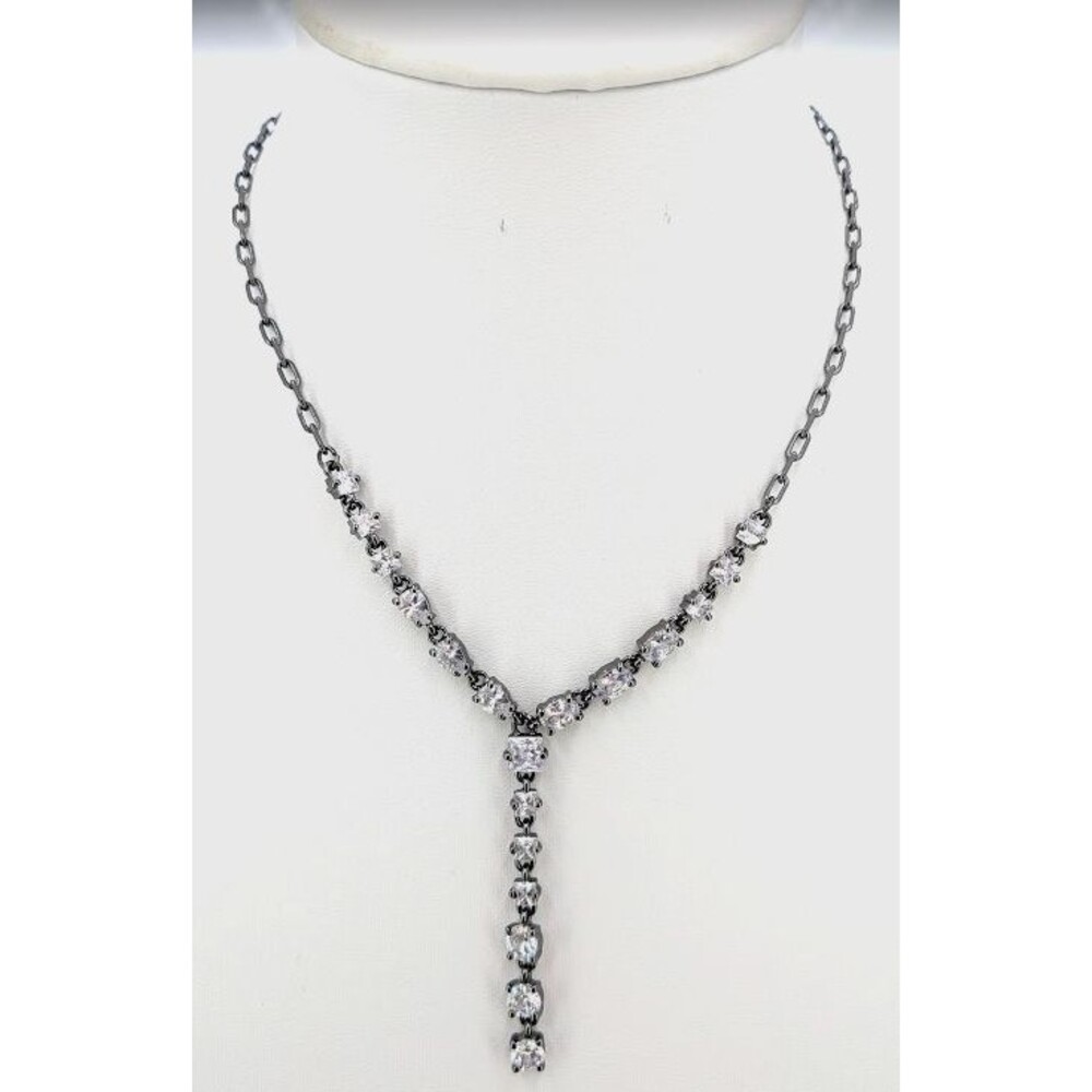 Express Clear Rhinestone Y Drop Necklace Silver Tone 19 Inch Evening Statement